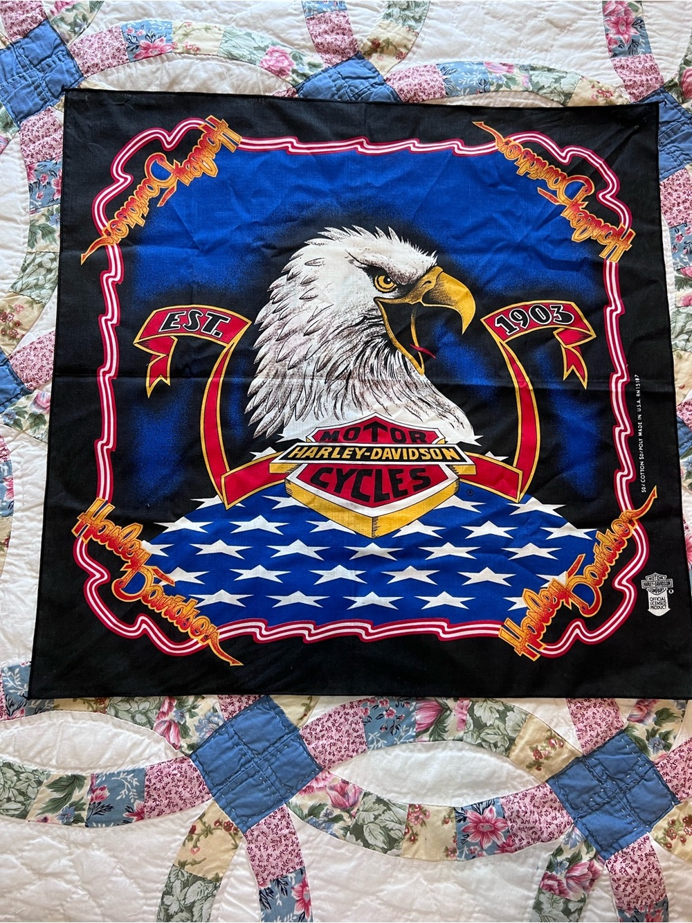 Vintage Harley Davidson Bandana Eagle American Flag Biker Made in USA